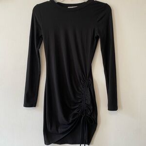 Long Sleeve Black Side-Ruched Mini Dress